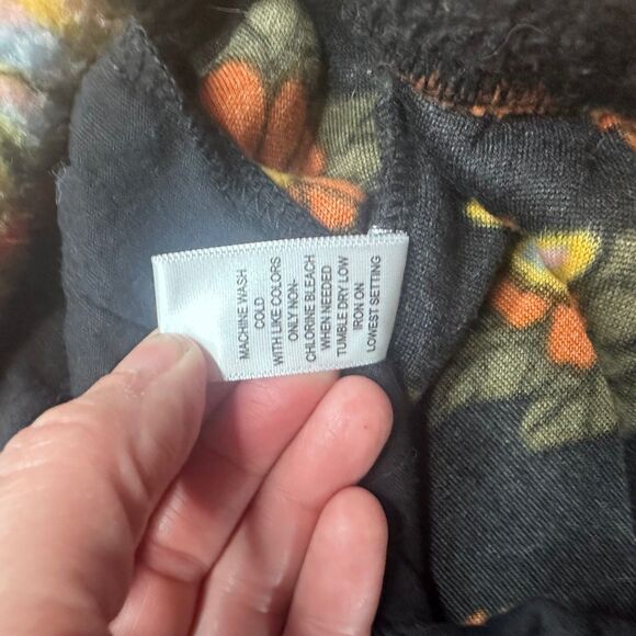 PacSun Floral Fleece Pullover 🌸 XS Black Orange Cozy Snap Collar Fall Vibes - Picture 5 of 5